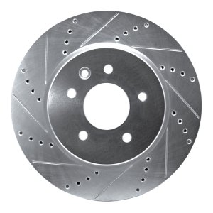 Jaguar XKR Brake Rotor (1) - Rear Left - R1 Concepts - Drilled & Slotted - Silver - `00-`06